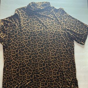 Michaels Brown Leopard Print Top women’s top with ruched or draped cowl neck